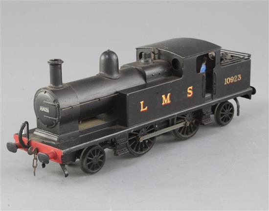 A Leeds Model Company LMS O gauge tank locomotive, 2-4-2, number 10923, 3rd rail, black livery, 26cm
